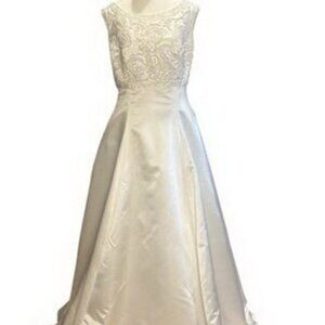 Demetrios White Embellished Satin Mikado Wedding Gown